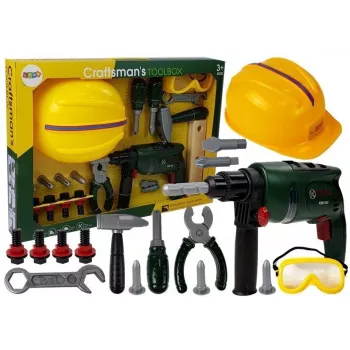 LEAN TOYS DIY Zestaw Wiertarka Akumulatorowa Okulary i Kask