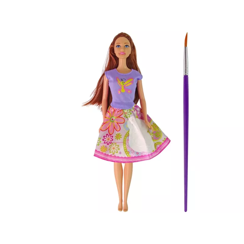 LEAN TOYS Lalka z długimi włosami i sukienką do malowania