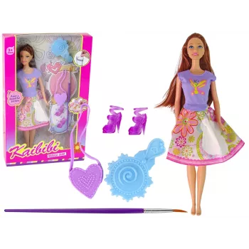 LEAN TOYS Lalka z długimi włosami i sukienką do malowania