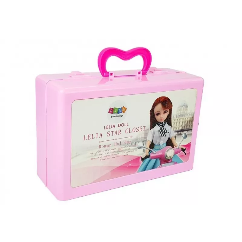 LEAN TOYS Zestaw lalki modelki z ubraniami, akcesoriami i biżuterią w walizce