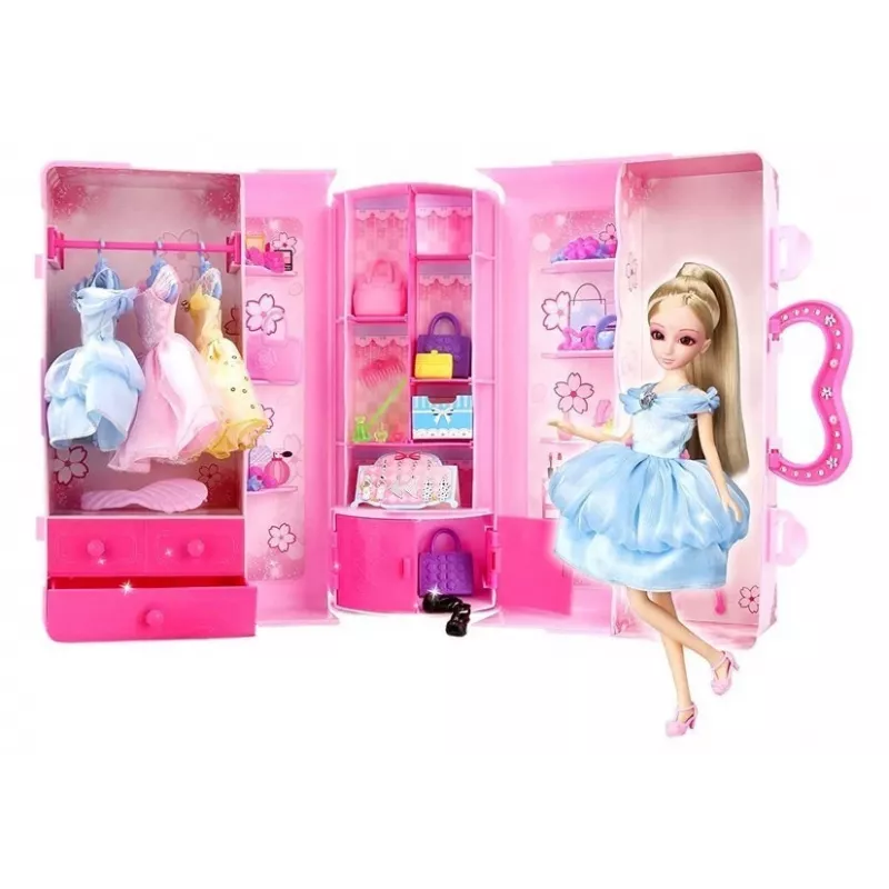 LEAN TOYS Zestaw lalki modelki z ubraniami, akcesoriami i biżuterią w walizce