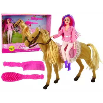 LEAN TOYS Jeździec z lalką i brązowym kucykiem