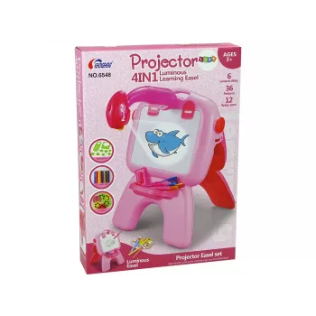 LEAN TOYS Dwustronna tablica z pisakami kredowymi, stojakiem i projektorem obrazków, różowa