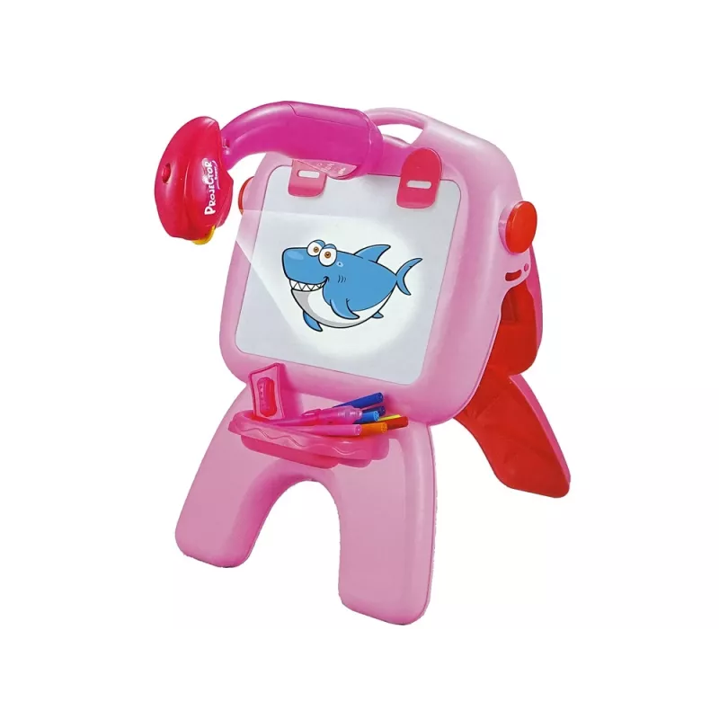 LEAN TOYS Dwustronna tablica z pisakami kredowymi, stojakiem i projektorem obrazków, różowa