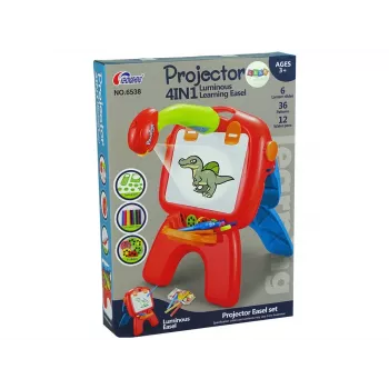 LEAN TOYS Dwustronna tablica z pisakami kredowymi, stojakiem i projektorem obrazków, czerwona