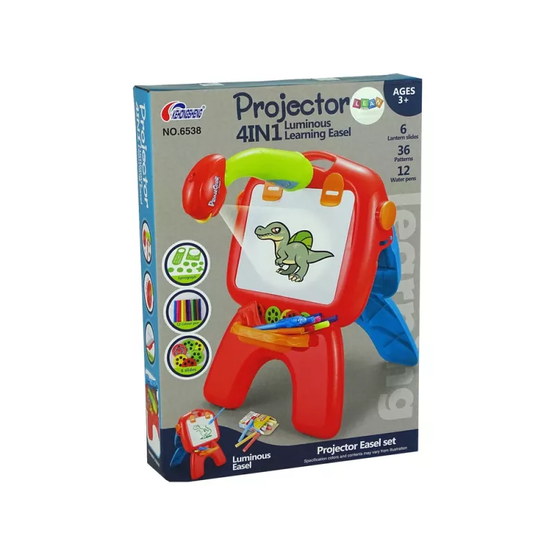 LEAN TOYS Dwustronna tablica z pisakami kredowymi, stojakiem i projektorem obrazków, czerwona