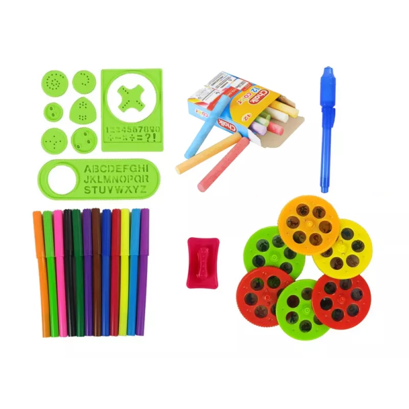 LEAN TOYS Dwustronna tablica z pisakami kredowymi, stojakiem i projektorem obrazków, czerwona