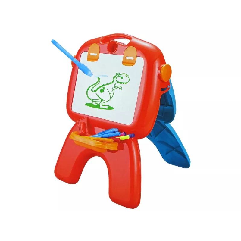 LEAN TOYS Dwustronna tablica z pisakami kredowymi, stojakiem i projektorem obrazków, czerwona