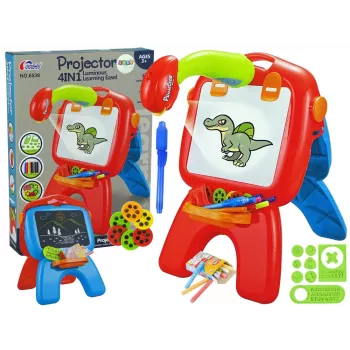 LEAN TOYS Dwustronna tablica z pisakami kredowymi, stojakiem i projektorem obrazków, czerwona