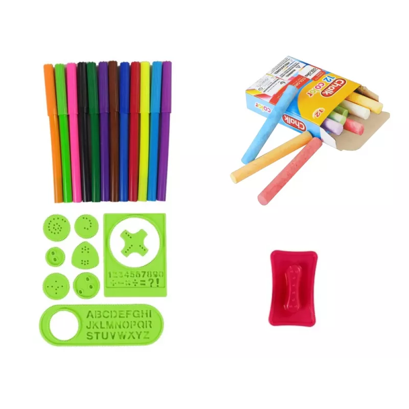 LEAN TOYS Dwustronna magnetyczna tablica kredowa z niebieskimi i czerwonymi szablonami