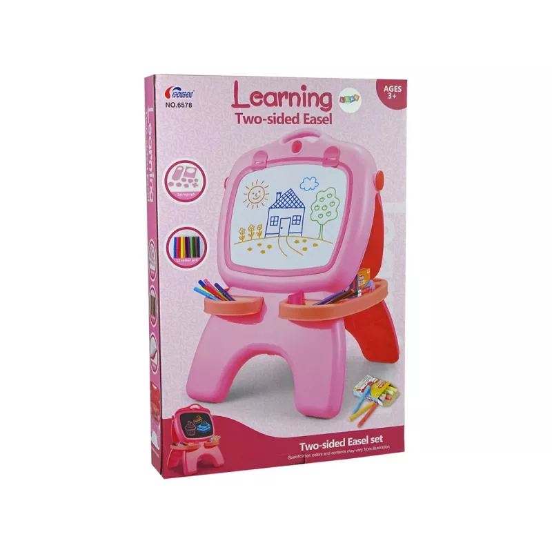 LEAN TOYS Dwustronna magnetyczna tablica kredowa Różowa z szablonami