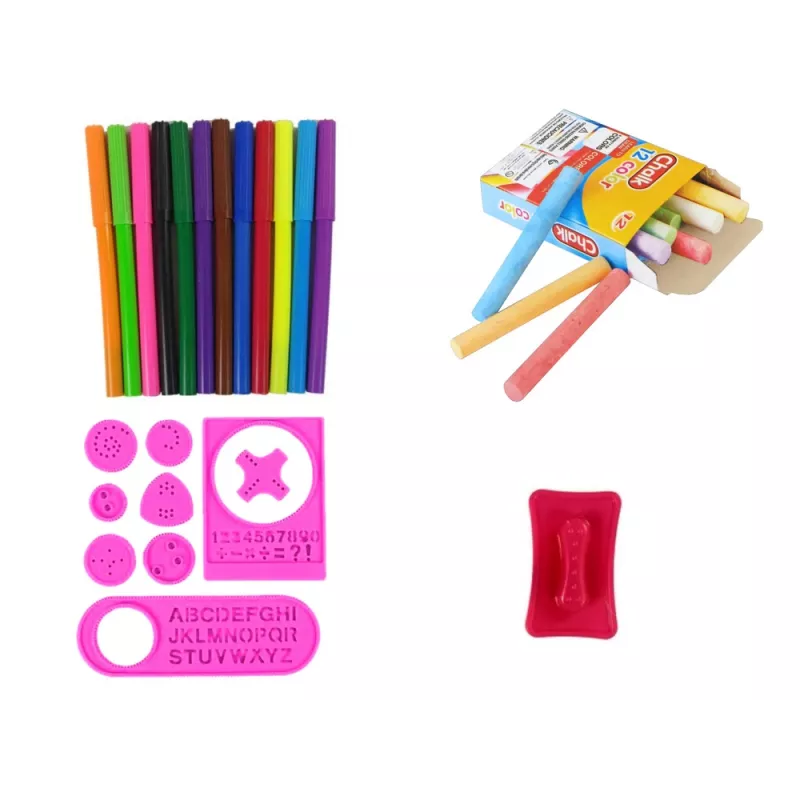 LEAN TOYS Dwustronna magnetyczna tablica kredowa Różowa z szablonami