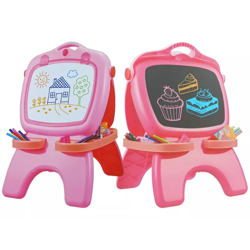 LEAN TOYS Dwustronna magnetyczna tablica kredowa Różowa z szablonami