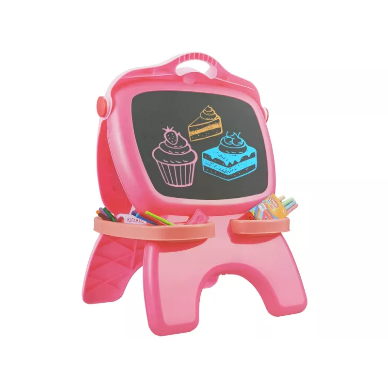 LEAN TOYS Dwustronna magnetyczna tablica kredowa Różowa z szablonami