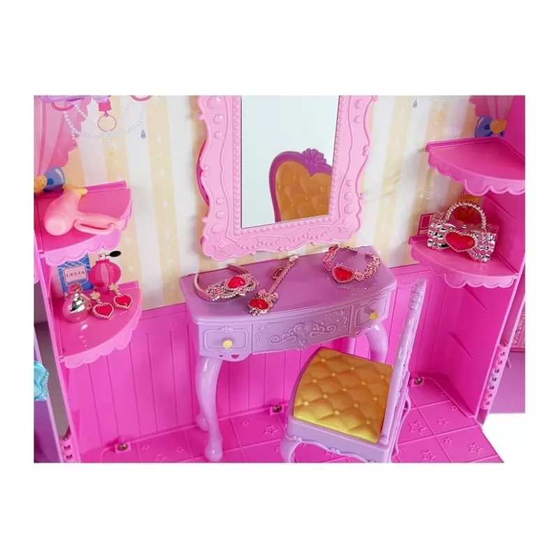 LEAN TOYS Garderoba z oświetleniem i lustrem dla lalek 26 cm - Zestaw ubrań i akcesoriów