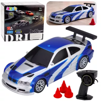 LEAN TOYS E46 Zdalnie Sterowany Samochód Driftowy Sportowy RC z Pachołkami 15 km/h 1:43