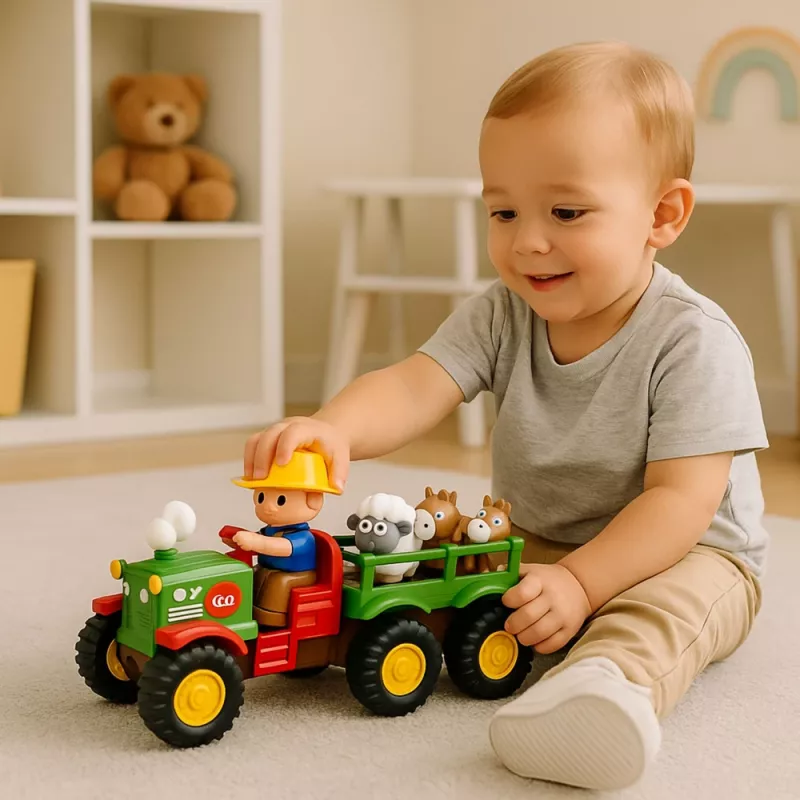 LEAN TOYS Edukacyjny interaktywny traktor dla maluchów ze zwierzątkami, światłem i dźwiękiem