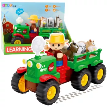 LEAN TOYS Edukacyjny interaktywny traktor dla maluchów ze zwierzątkami, światłem i dźwiękiem