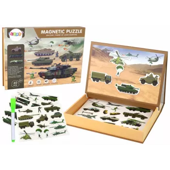 LEAN TOYS Edukacyjny Magnetyczny Zestaw Puzzle - Motyw Wojny Lądowej