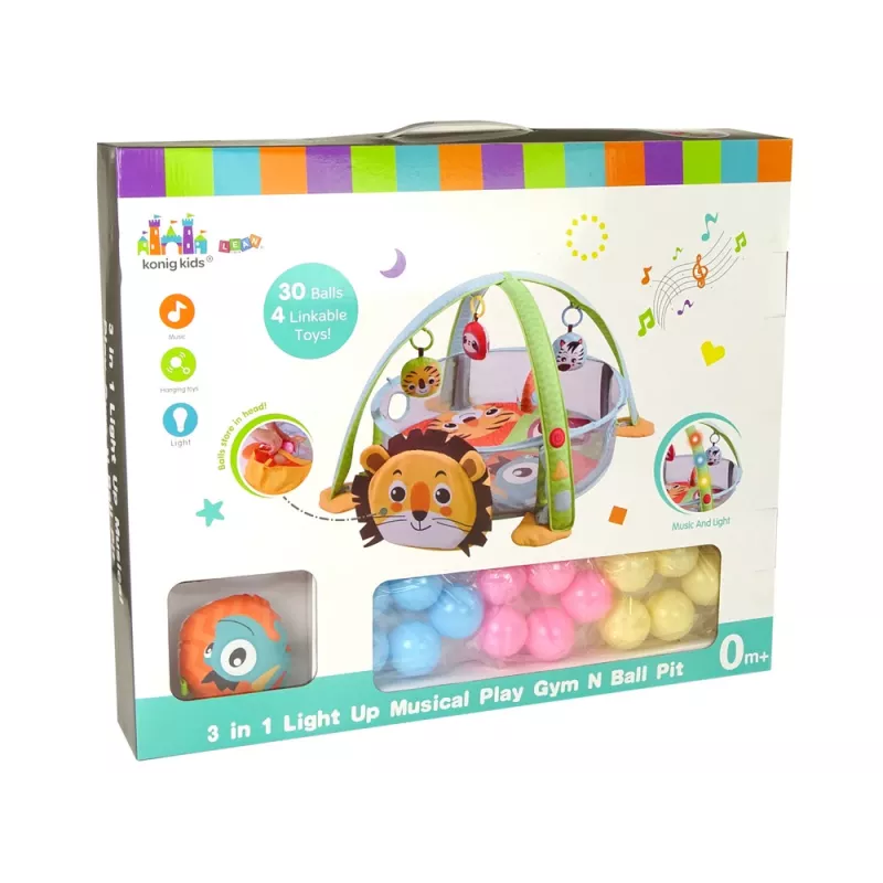 LEAN TOYS Mata Edukacyjna Lew z Płotkiem i Piłkami dla Niemowląt