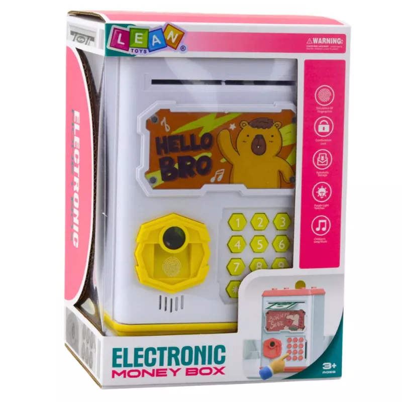 LEAN TOYS Elektroniczna Skarbonka ATM Sejf z PIN dla Dzieci Kapibara Żółta