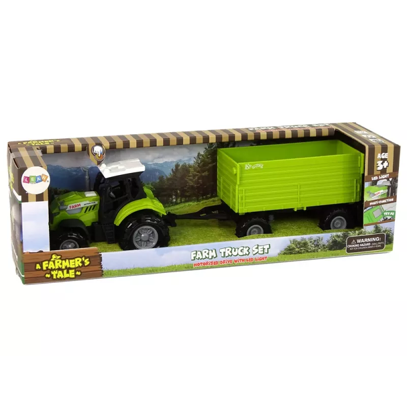 LEAN TOYS Ciągnik rolniczy z przyczepą światła dźwięki Zielony