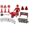 LEAN TOYS Zestaw Strażacki z Dźwigiem, Znakami Drogowymi i Strażakiem