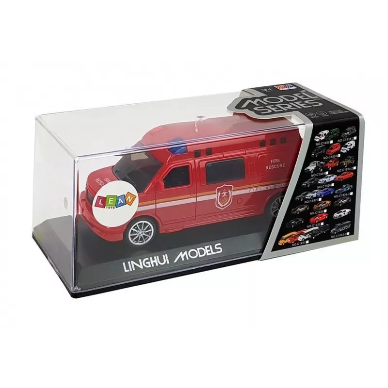 LEAN TOYS Fire Department Auto z sznurkiem do ciągnięcia z dźwiękiem i światłem