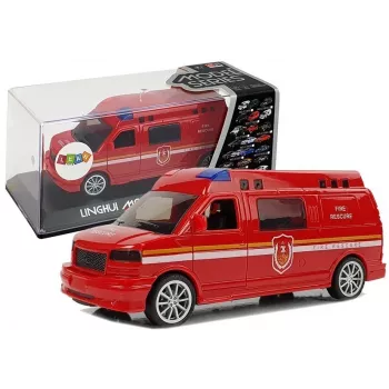 LEAN TOYS Fire Department Auto z sznurkiem do ciągnięcia z dźwiękiem i światłem
