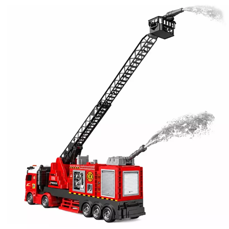 LEAN TOYS Wóz strażacki z wysięgnikiem do 69 cm, światłami, dźwiękami i armata wodną