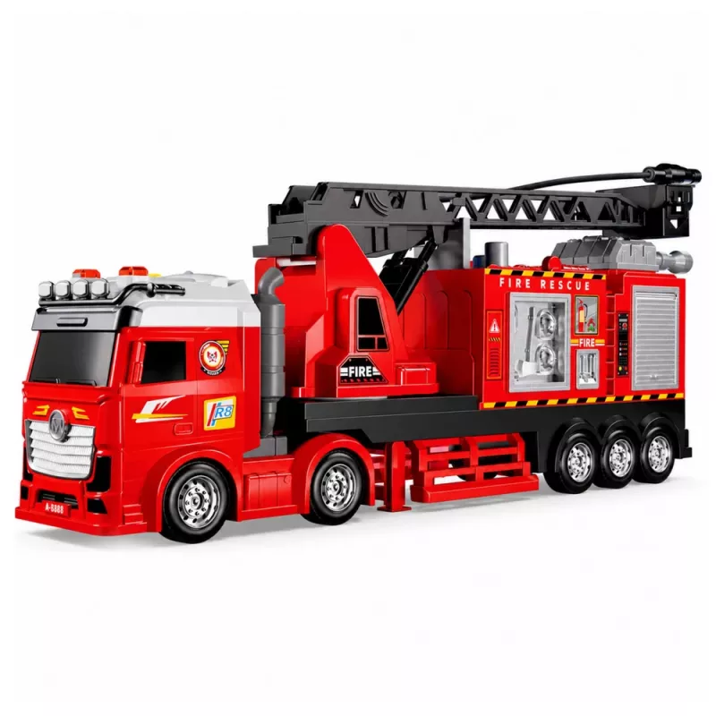 LEAN TOYS Wóz strażacki z wysięgnikiem do 69 cm, światłami, dźwiękami i armata wodną