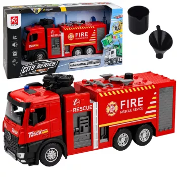LEAN TOYS Wóz strażacki z funkcją wody, metalową kabiną, światłami i dźwiękami 1:12
