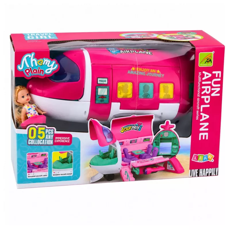LEAN TOYS Składany 2-w-1 Samolot Pasażerski dla Lalek Różowy – Przekształcalny Domek dla Lalek dla Lalek 30 cm