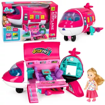 LEAN TOYS Składany 2-w-1 Samolot Pasażerski dla Lalek Różowy – Przekształcalny Domek dla Lalek dla Lalek 30 cm