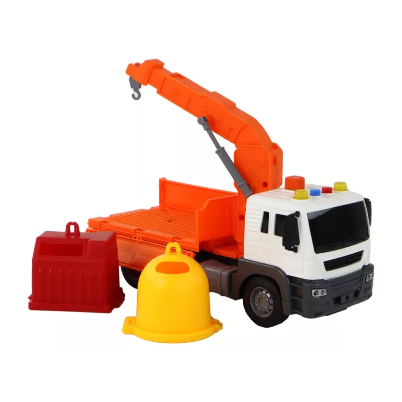 LEAN TOYS Śmieciarka z Dźwigiem Napęd Friction Orange 1:16