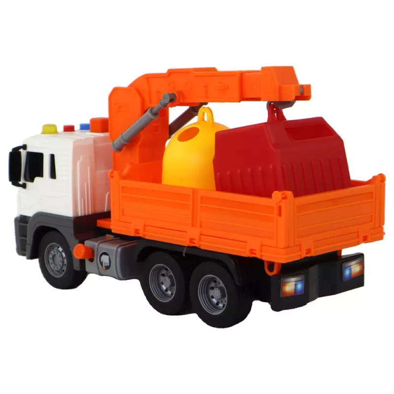 LEAN TOYS Śmieciarka z Dźwigiem Napęd Friction Orange 1:16