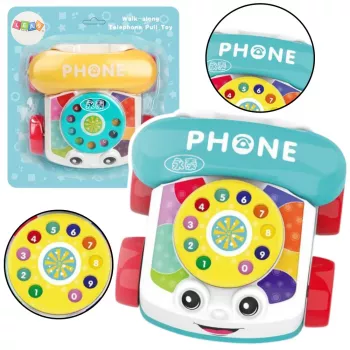 LEAN TOYS Interaktywna kolorowa zabawka telefoniczna do ciągnięcia na kółkach
