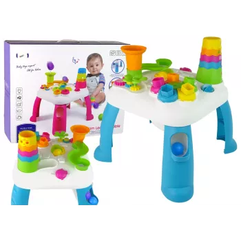 LEAN TOYS Interaktywny Stół Edukacyjny z Sortownikiem Kulek i Zjeżdżalnią Niebieski