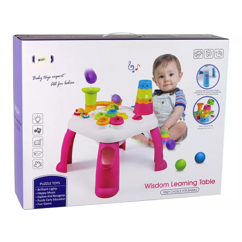 LEAN TOYS Interaktywny Stół Edukacyjny z Sortowaniem Piłek i Zjeżdżalnią Różowy