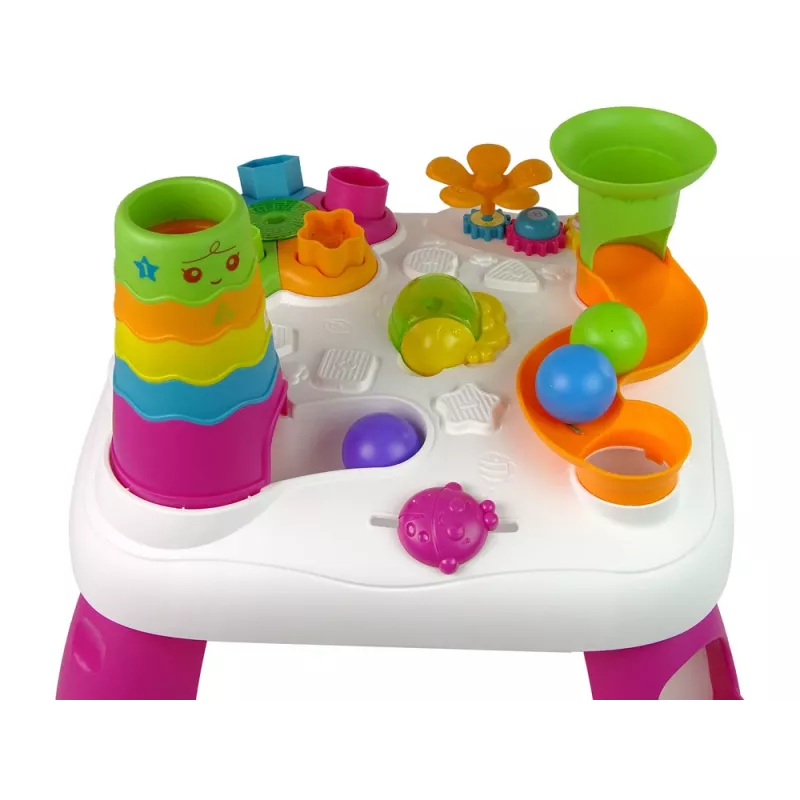LEAN TOYS Interaktywny Stół Edukacyjny z Sortowaniem Piłek i Zjeżdżalnią Różowy