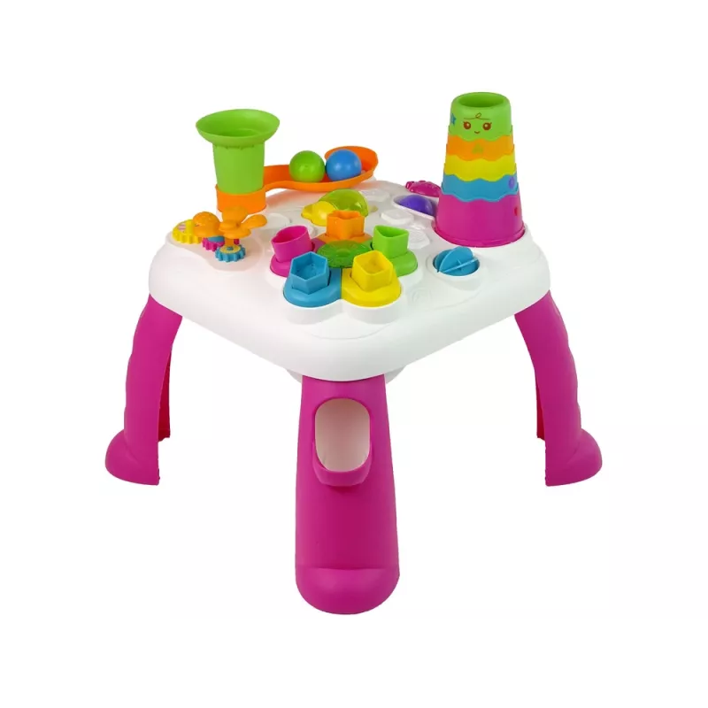 LEAN TOYS Interaktywny Stół Edukacyjny z Sortowaniem Piłek i Zjeżdżalnią Różowy