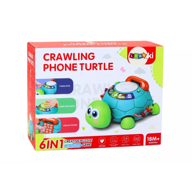 LEAN TOYS Interaktywny Edukacyjny Telefon Żółwik 6w1 Światła Dźwięki Zielony