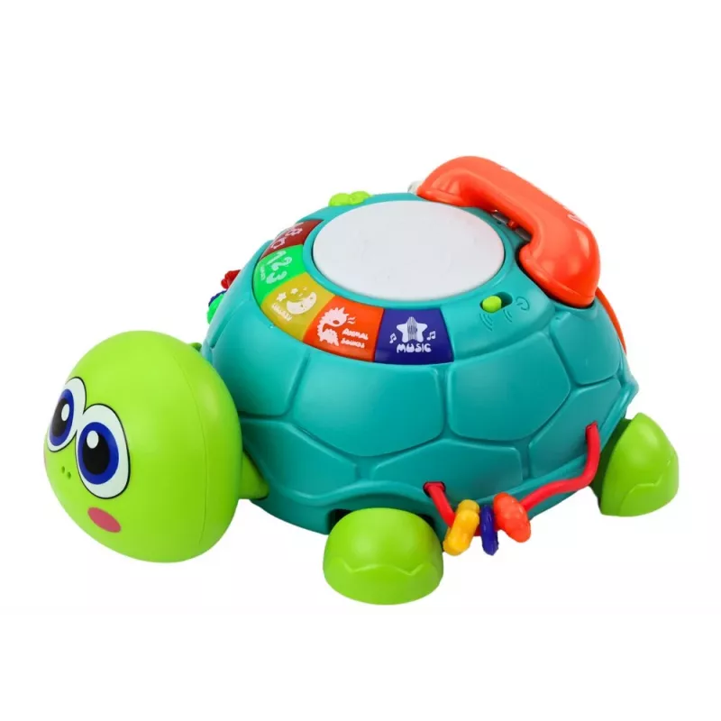 LEAN TOYS Interaktywny Edukacyjny Telefon Żółwik 6w1 Światła Dźwięki Zielony