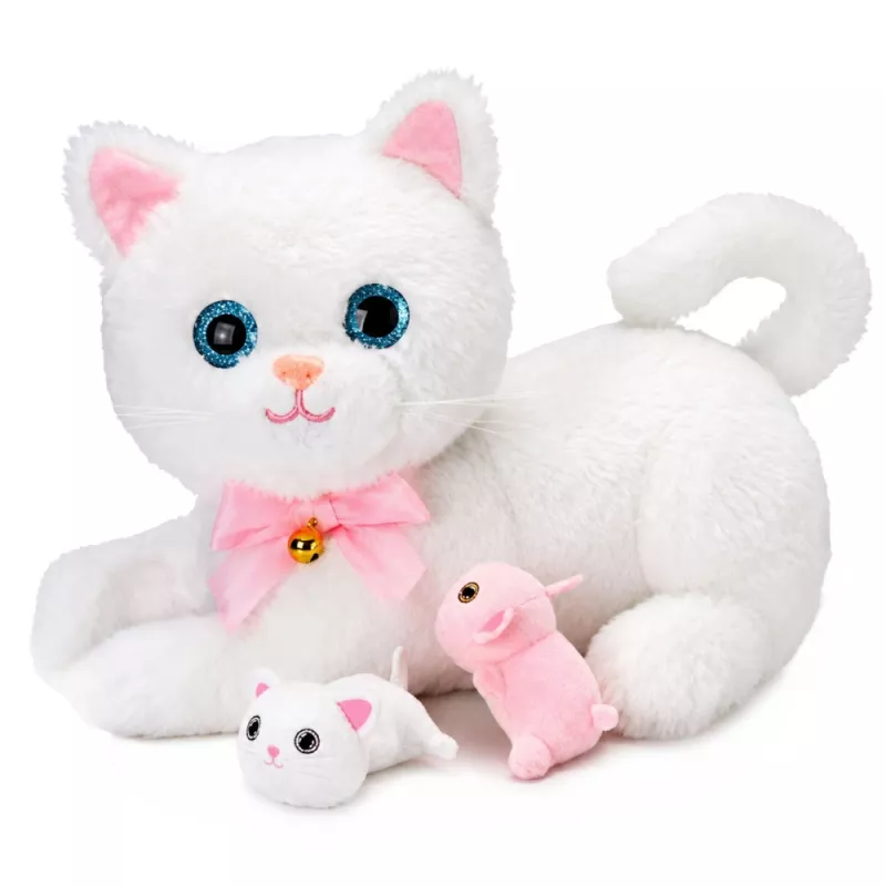 LEAN TOYS interaktywny kotek z butelką i cichymi melodiami, nagrywanie dźwięków, biały