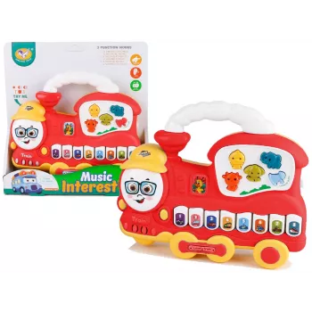 LEAN TOYS Interaktywna Lokomotywa z Pianinem Dźwięki Zwierząt Pojazdów Melodie Czerwona