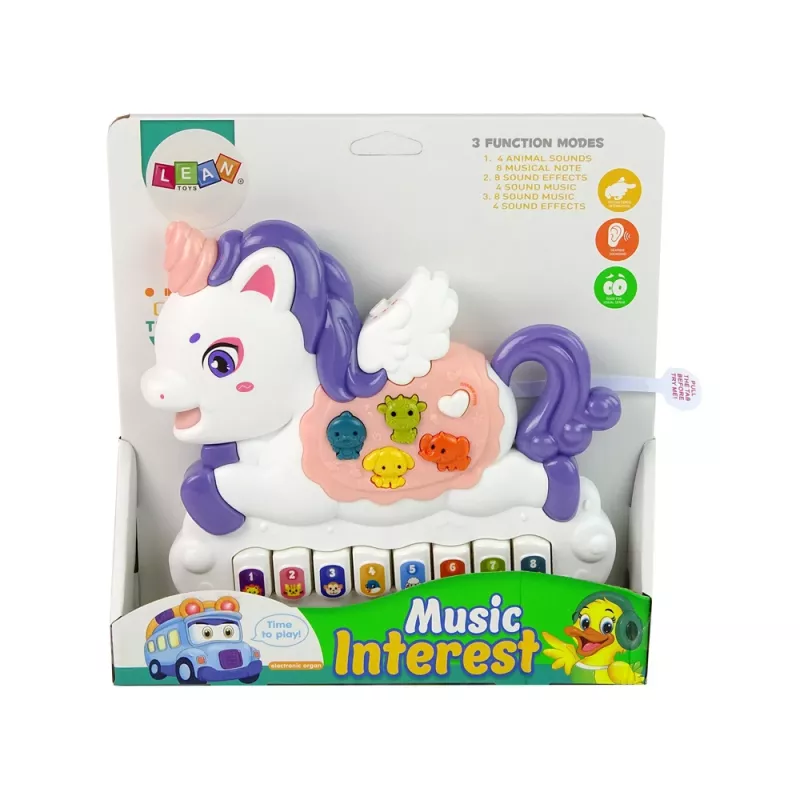 LEAN TOYS Interaktywne Pianino Jednorożec Dźwięki Zwierząt Melodie Biały