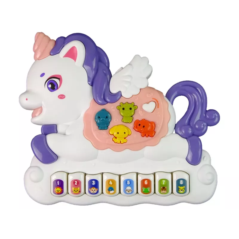 LEAN TOYS Interaktywne Pianino Jednorożec Dźwięki Zwierząt Melodie Biały