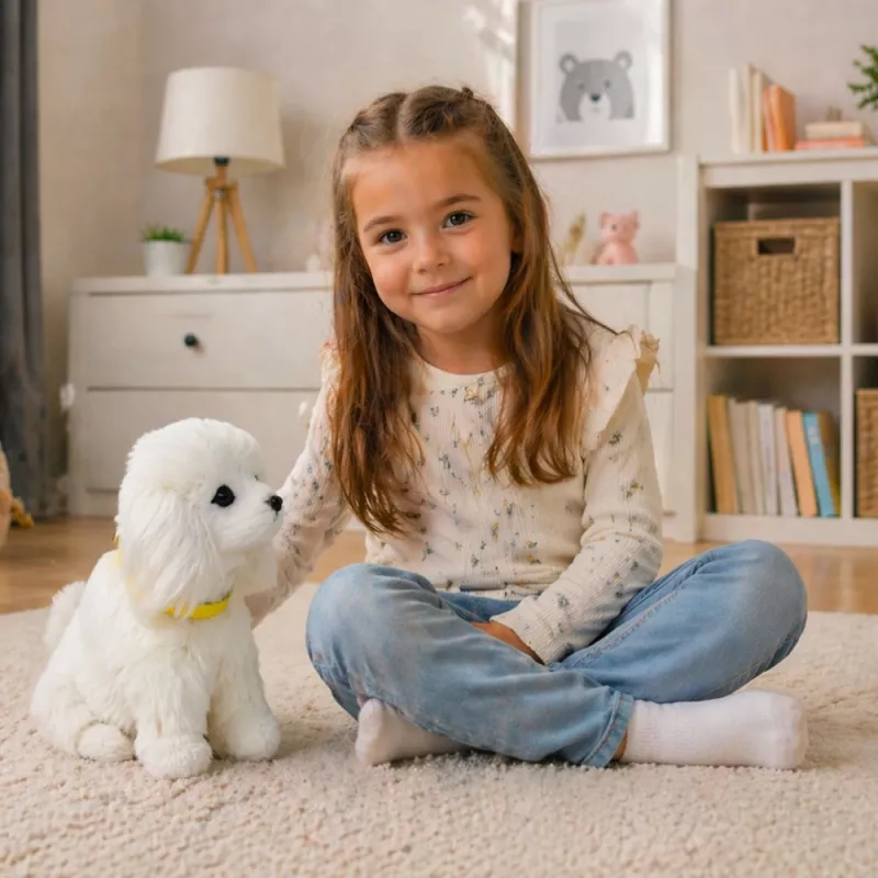 LEAN TOYS Interaktywny Pluszowy Pies Miękkie Futro Rasa Pudel Głaskanie Głowy i Poznawanie Funkcji