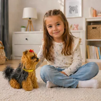 LEAN TOYS Interaktywny Pluszowy Pies - Miękkie Futro, Rasa Yorkshire Terrier, Głaskanie Głowy i Poznawanie Funkcji