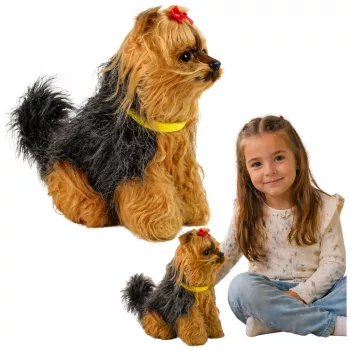 LEAN TOYS Interaktywny Pluszowy Pies - Miękkie Futro, Rasa Yorkshire Terrier, Głaskanie Głowy i Poznawanie Funkcji